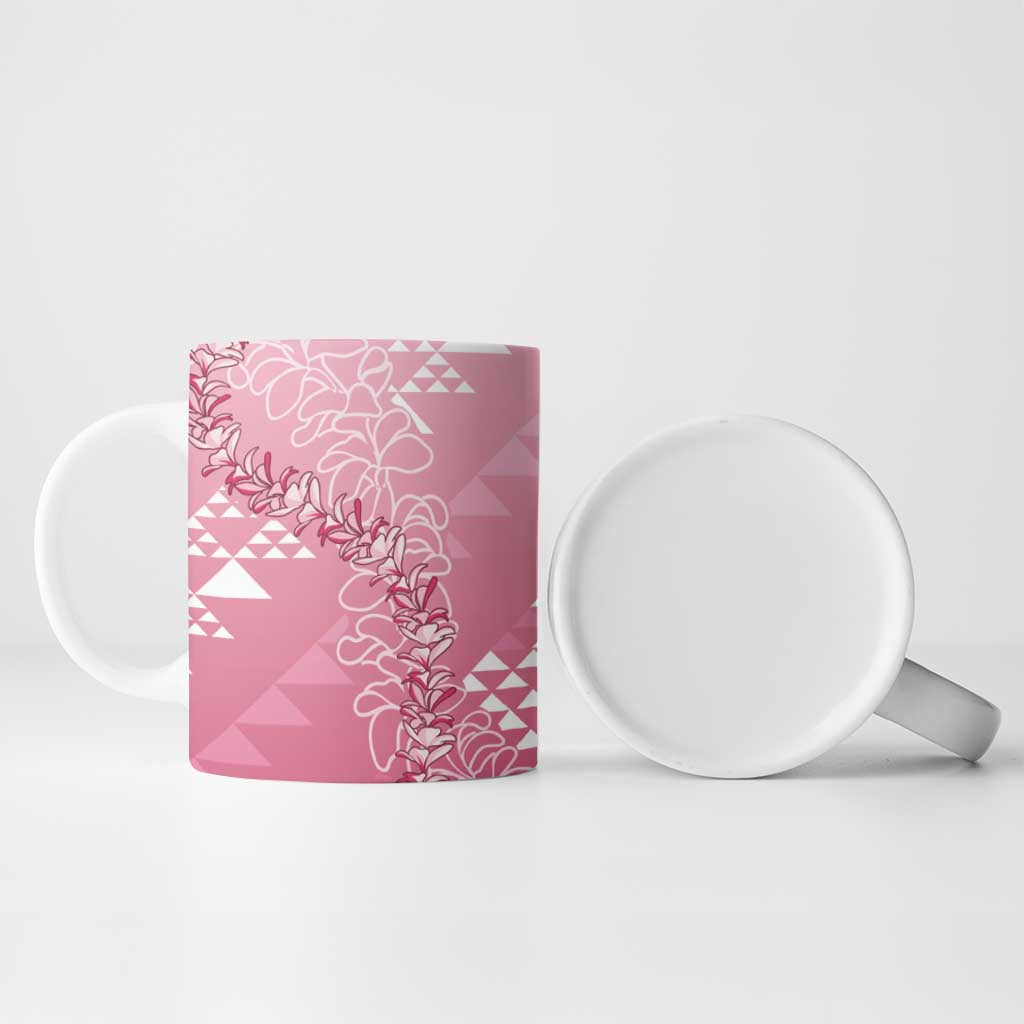 Hawaii Rose Pink Kapa Ceramic Mug Vintage 'Ohe Kāpala Motifs Mix Plumeria Leis