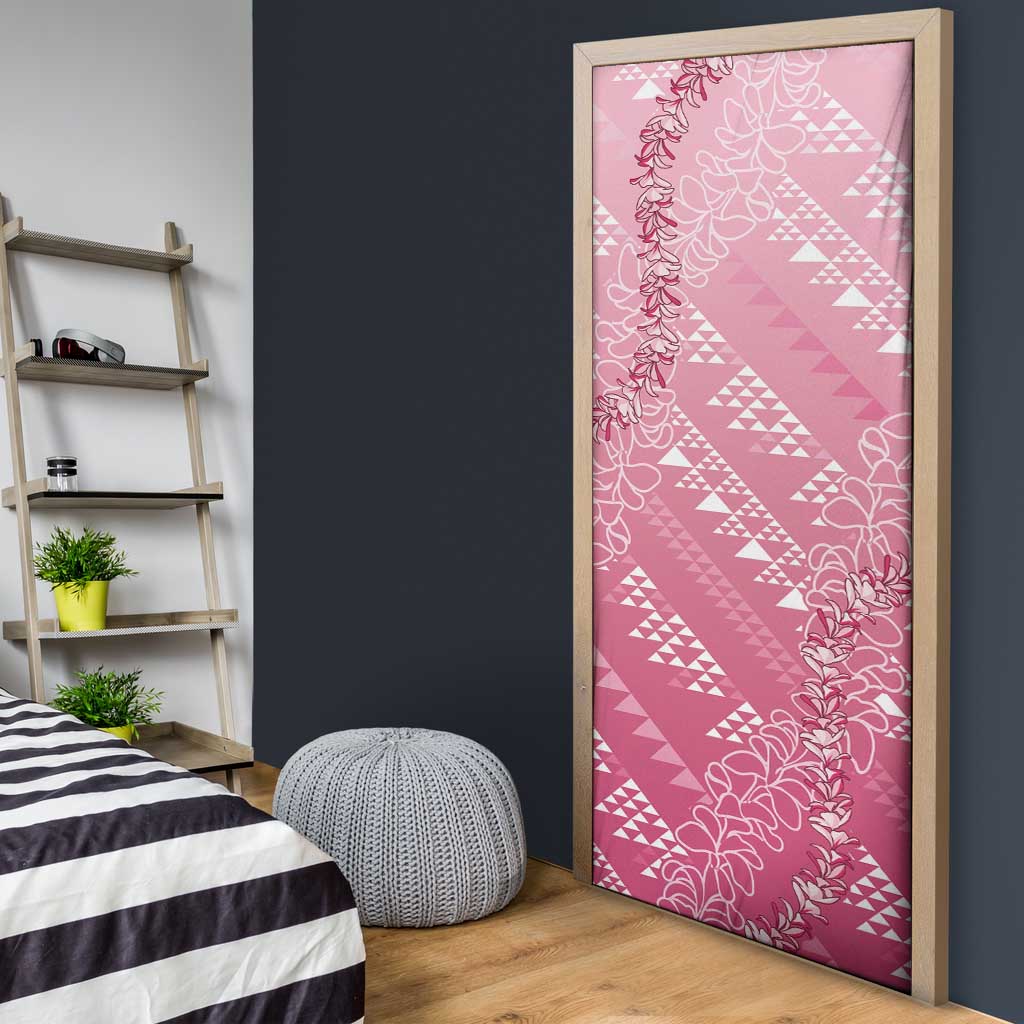 Hawaii Rose Pink Kapa Door Cover Vintage 'Ohe Kāpala Motifs Mix Plumeria Leis LT7 - Polynesian Pride