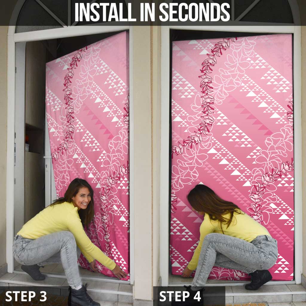 Hawaii Rose Pink Kapa Door Cover Vintage 'Ohe Kāpala Motifs Mix Plumeria Leis LT7 - Polynesian Pride