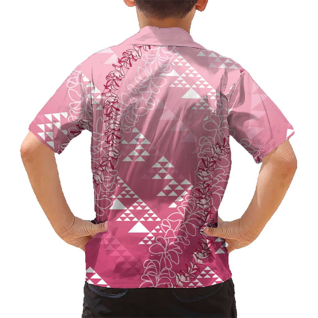 Hawaii Rose Pink Kapa Family Matching Long Sleeve Bodycon Dress and Hawaiian Shirt Vintage 'Ohe Kāpala Motifs Mix Plumeria Leis LT7 - Polynesian Pride