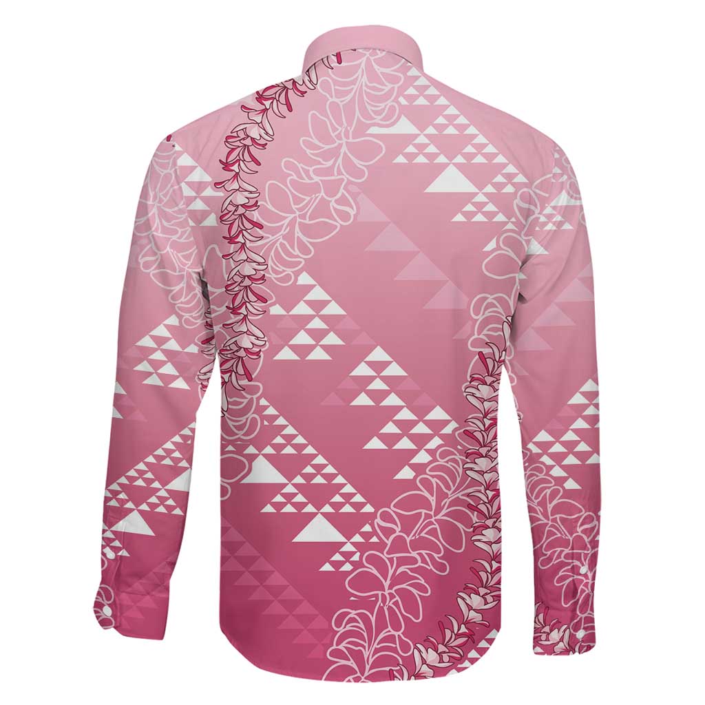 Hawaii Rose Pink Kapa Family Matching Long Sleeve Bodycon Dress and Hawaiian Shirt Vintage 'Ohe Kāpala Motifs Mix Plumeria Leis LT7 - Polynesian Pride