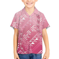 Hawaii Rose Pink Kapa Family Matching Long Sleeve Bodycon Dress and Hawaiian Shirt Vintage 'Ohe Kāpala Motifs Mix Plumeria Leis LT7 Son's Shirt Rose Pink - Polynesian Pride