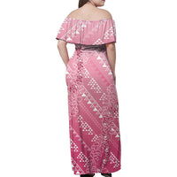 Hawaii Rose Pink Kapa Family Matching Off Shoulder Maxi Dress and Hawaiian Shirt Vintage 'Ohe Kāpala Motifs Mix Plumeria Leis LT7 - Polynesian Pride
