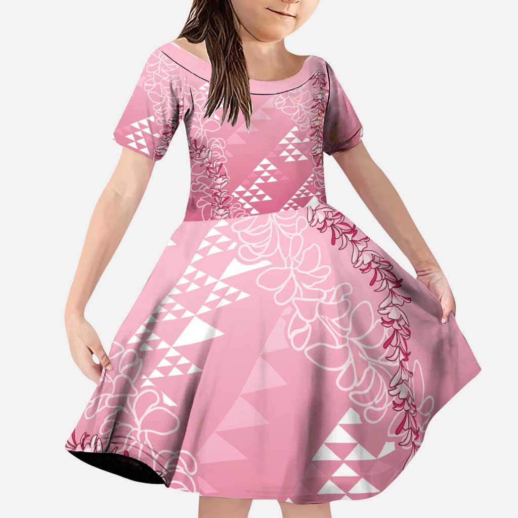Hawaii Rose Pink Kapa Family Matching Short Sleeve Bodycon Dress and Hawaiian Shirt Vintage 'Ohe Kāpala Motifs Mix Plumeria Leis LT7 Daughter's Dress Rose Pink - Polynesian Pride
