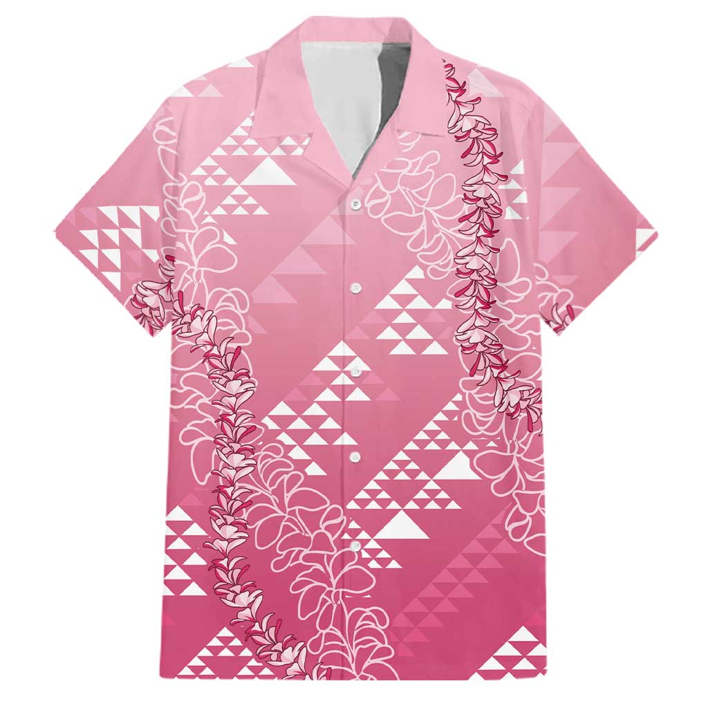 Hawaii Rose Pink Kapa Family Matching Tank Maxi Dress and Hawaiian Shirt Vintage 'Ohe Kāpala Motifs Mix Plumeria Leis LT7 Dad's Shirt - Short Sleeve Rose Pink - Polynesian Pride