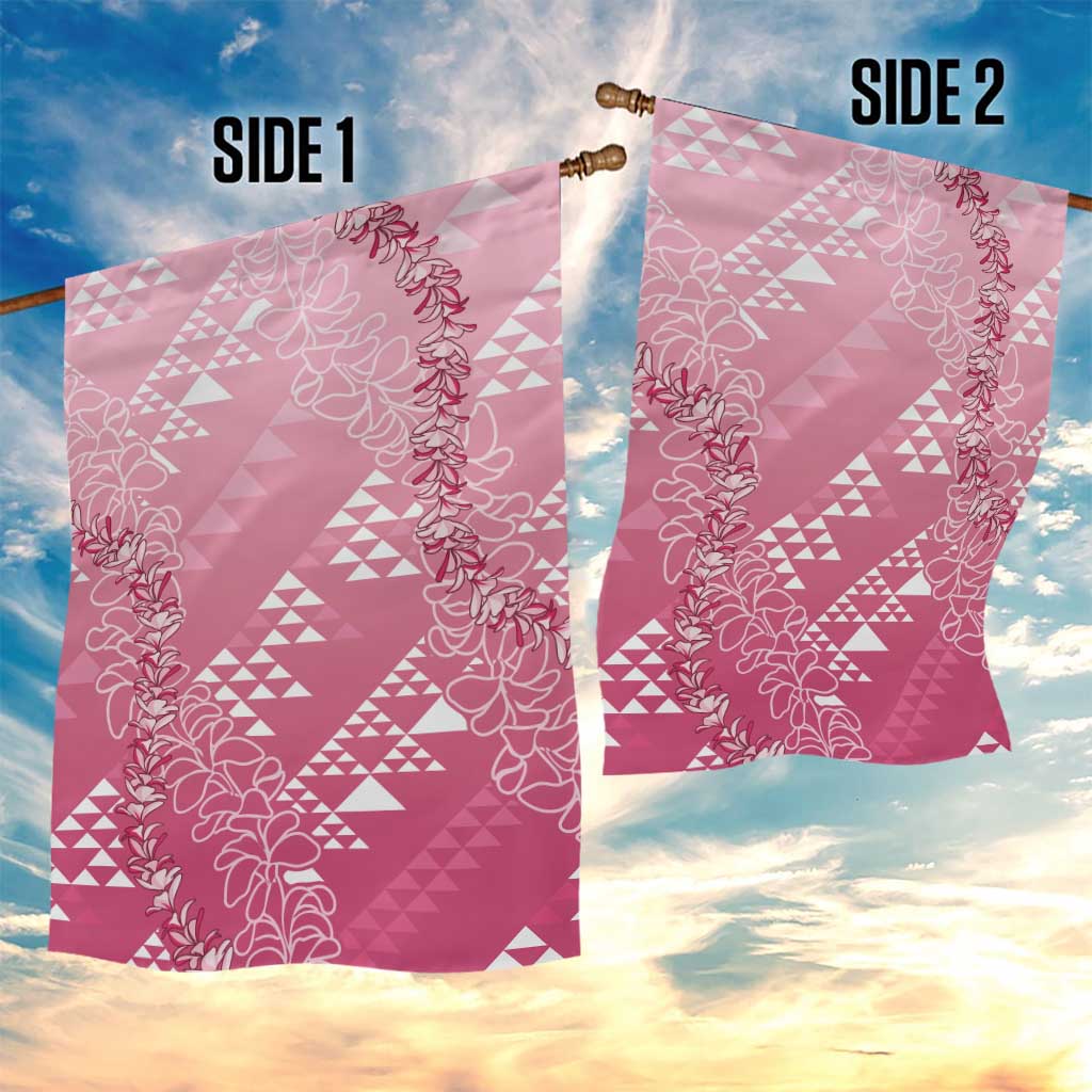 Hawaii Rose Pink Kapa Garden Flag Vintage 'Ohe Kāpala Motifs Mix Plumeria Leis LT7 - Polynesian Pride