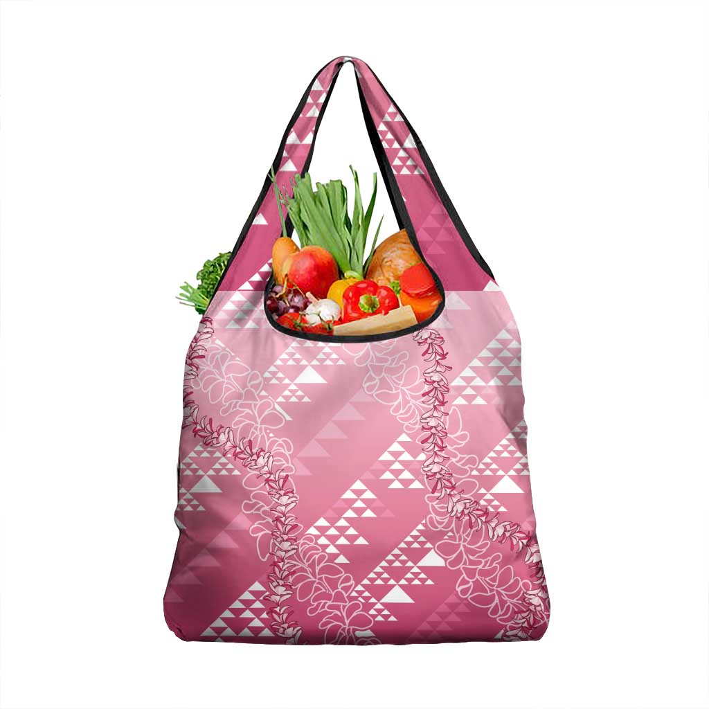 Hawaii Rose Pink Kapa Grocery Bag Vintage 'Ohe Kāpala Motifs Mix Plumeria Leis LT7 1-pack One Size Rose Pink - Polynesian Pride