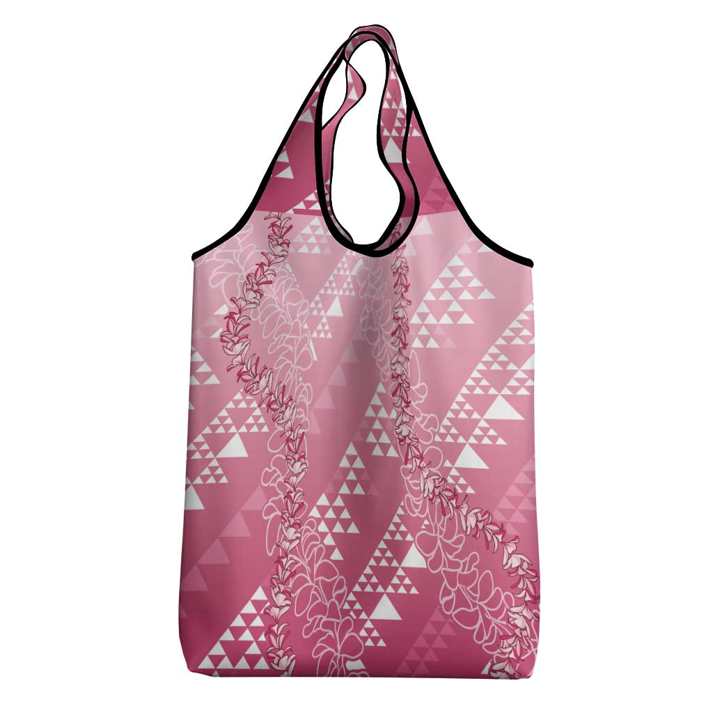 Hawaii Rose Pink Kapa Grocery Bag Vintage 'Ohe Kāpala Motifs Mix Plumeria Leis LT7 - Polynesian Pride