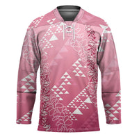 Hawaii Rose Pink Kapa Hockey Jersey Vintage 'Ohe Kāpala Motifs Mix Plumeria Leis LT7 Unisex Rose Pink - Polynesian Pride