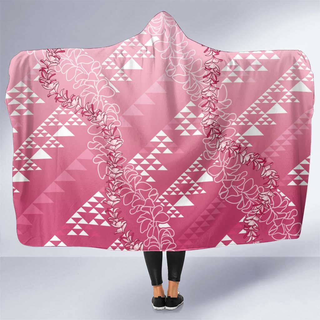 Hawaii Rose Pink Kapa Hooded Blanket Vintage 'Ohe Kāpala Motifs Mix Plumeria Leis LT7 One Size Rose Pink - Polynesian Pride