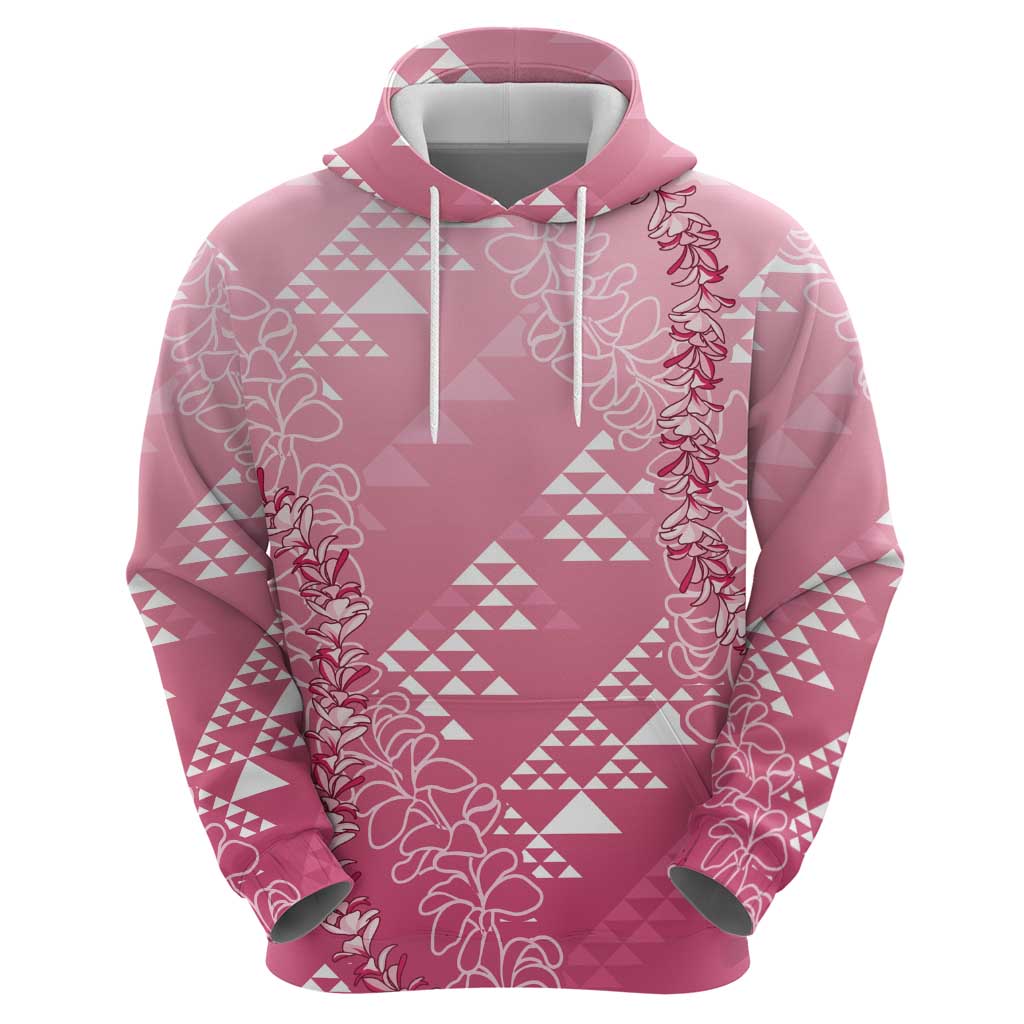 Hawaii Rose Pink Kapa Hoodie Vintage 'Ohe Kāpala Motifs Mix Plumeria Leis LT7 - Polynesian Pride
