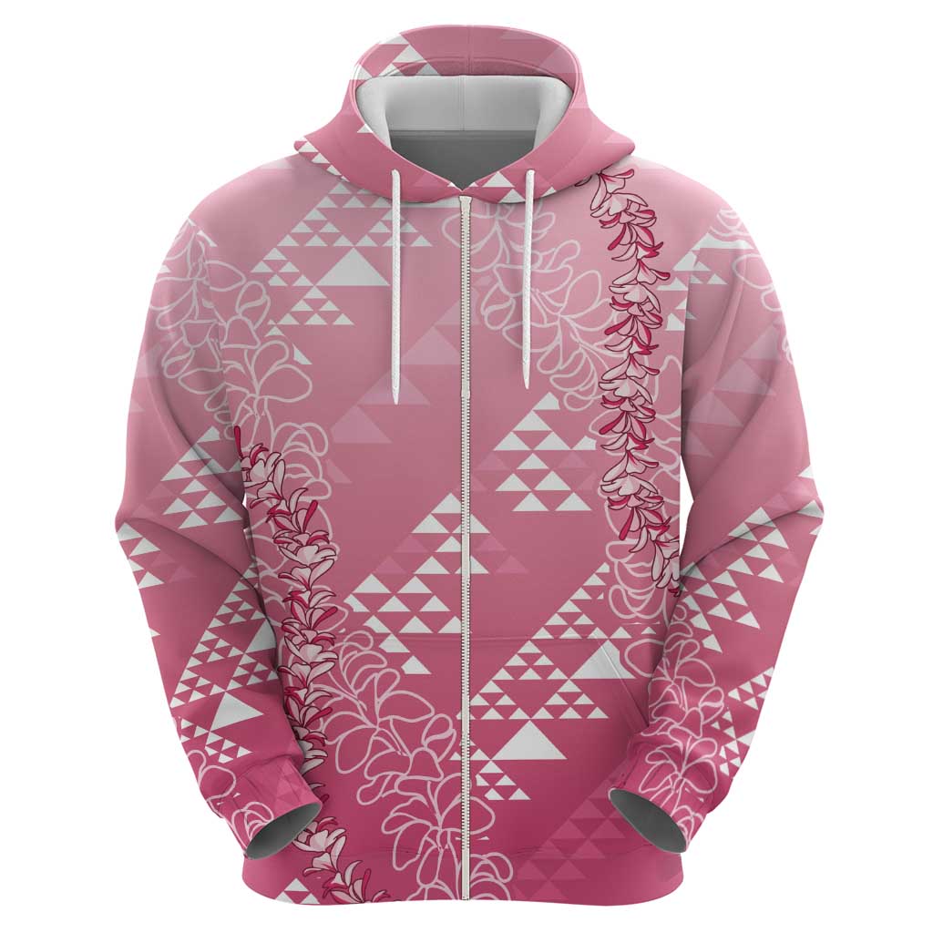 Hawaii Rose Pink Kapa Hoodie Vintage 'Ohe Kāpala Motifs Mix Plumeria Leis LT7 - Polynesian Pride