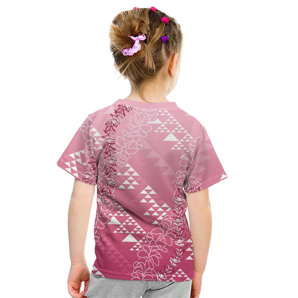 Hawaii Rose Pink Kapa Kid T Shirt Vintage 'Ohe Kāpala Motifs Mix Plumeria Leis LT7 - Polynesian Pride