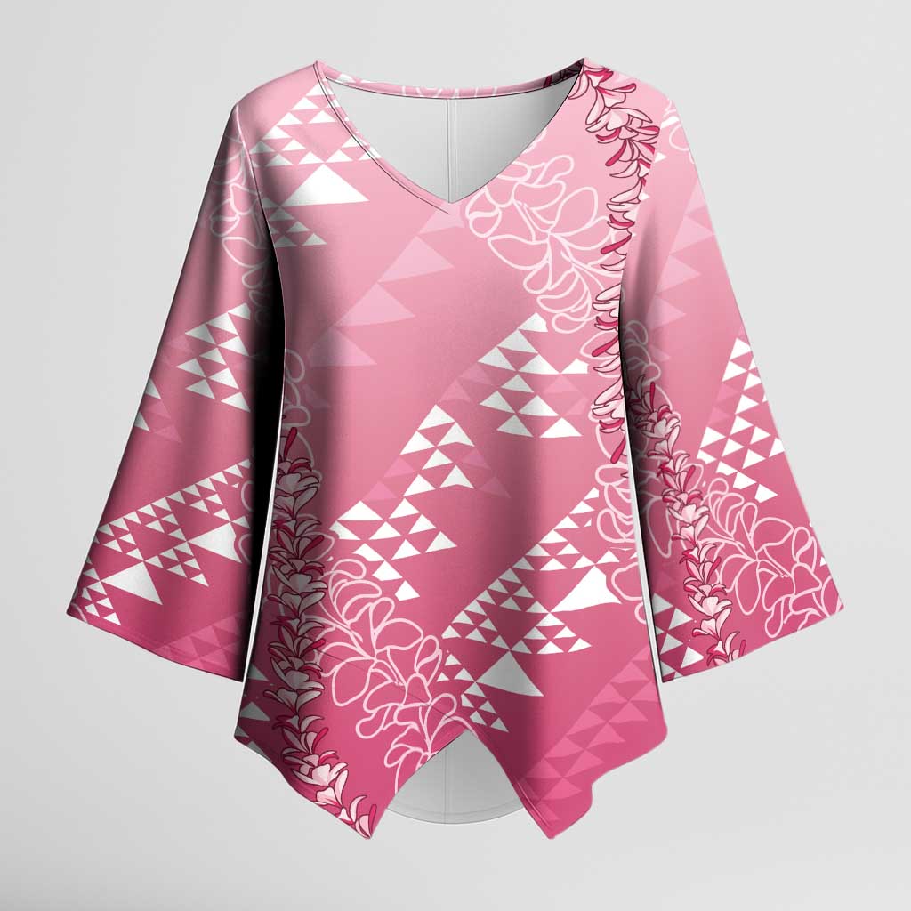 Hawaii Rose Pink Kapa Kimono Sleeve Blouse Vintage 'Ohe Kāpala Motifs Mix Plumeria Leis LT7 Female Rose Pink - Polynesian Pride