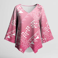Hawaii Rose Pink Kapa Kimono Sleeve Blouse Vintage 'Ohe Kāpala Motifs Mix Plumeria Leis LT7 Female Rose Pink - Polynesian Pride