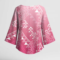 Hawaii Rose Pink Kapa Kimono Sleeve Blouse Vintage 'Ohe Kāpala Motifs Mix Plumeria Leis LT7 - Polynesian Pride
