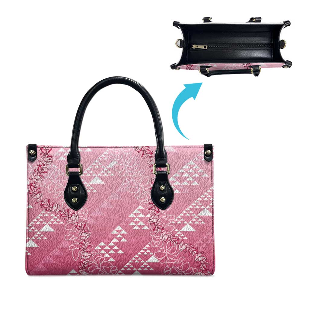 Hawaii Rose Pink Kapa Leather Bag Vintage 'Ohe Kāpala Motifs Mix Plumeria Leis