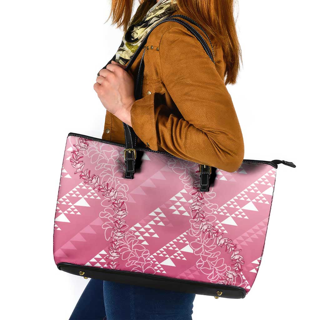 Hawaii Rose Pink Kapa Leather Tote Bag Vintage 'Ohe Kāpala Motifs Mix Plumeria Leis LT7 Rose Pink - Polynesian Pride