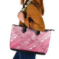 Hawaii Rose Pink Kapa Leather Tote Bag Vintage 'Ohe Kāpala Motifs Mix Plumeria Leis LT7 Rose Pink - Polynesian Pride