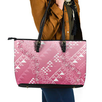 Hawaii Rose Pink Kapa Leather Tote Bag Vintage 'Ohe Kāpala Motifs Mix Plumeria Leis LT7 - Polynesian Pride