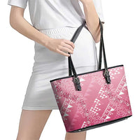 Hawaii Rose Pink Kapa Leather Tote Bag Vintage 'Ohe Kāpala Motifs Mix Plumeria Leis LT7 - Polynesian Pride