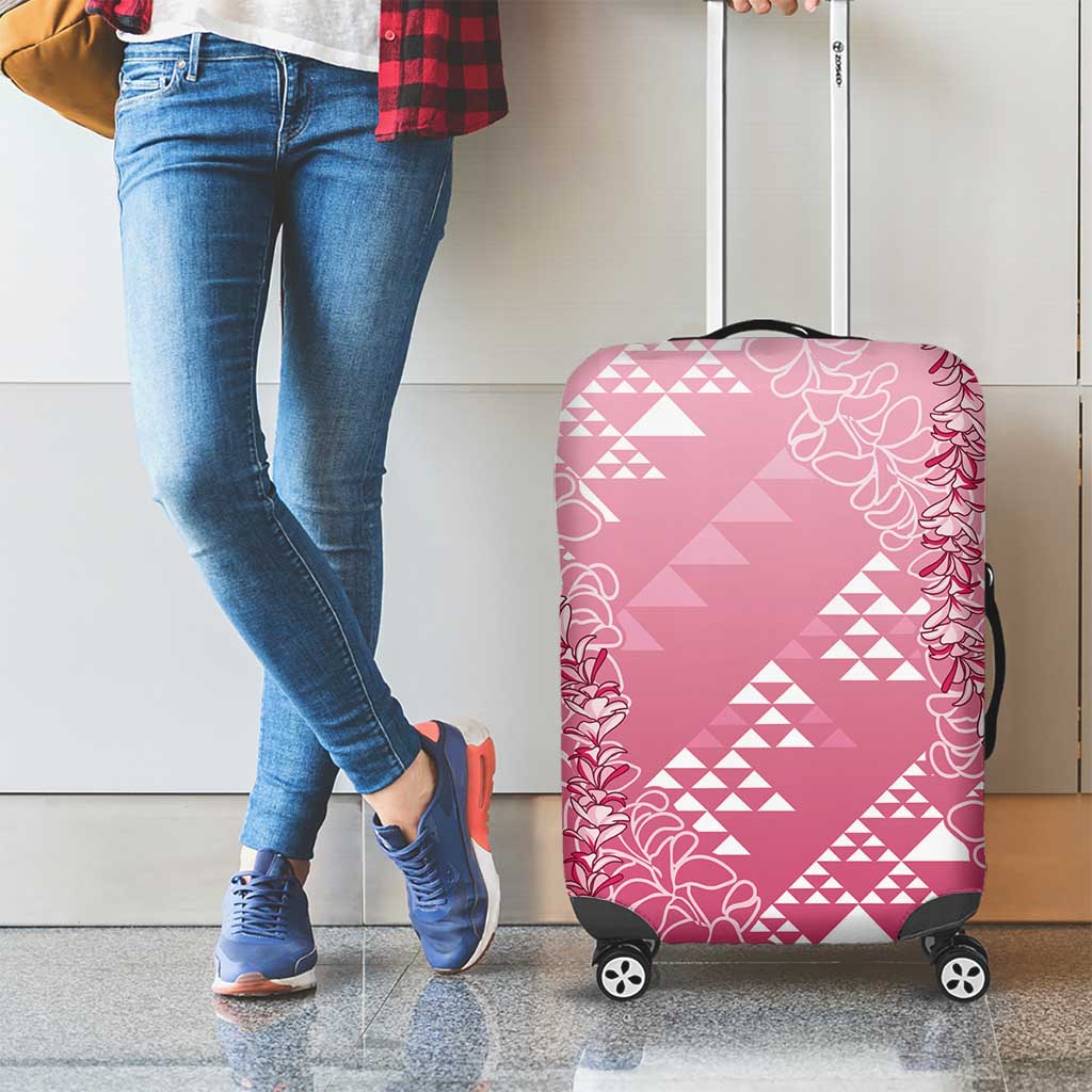 Hawaii Rose Pink Kapa Luggage Cover Vintage 'Ohe Kāpala Motifs Mix Plumeria Leis LT7 - Polynesian Pride