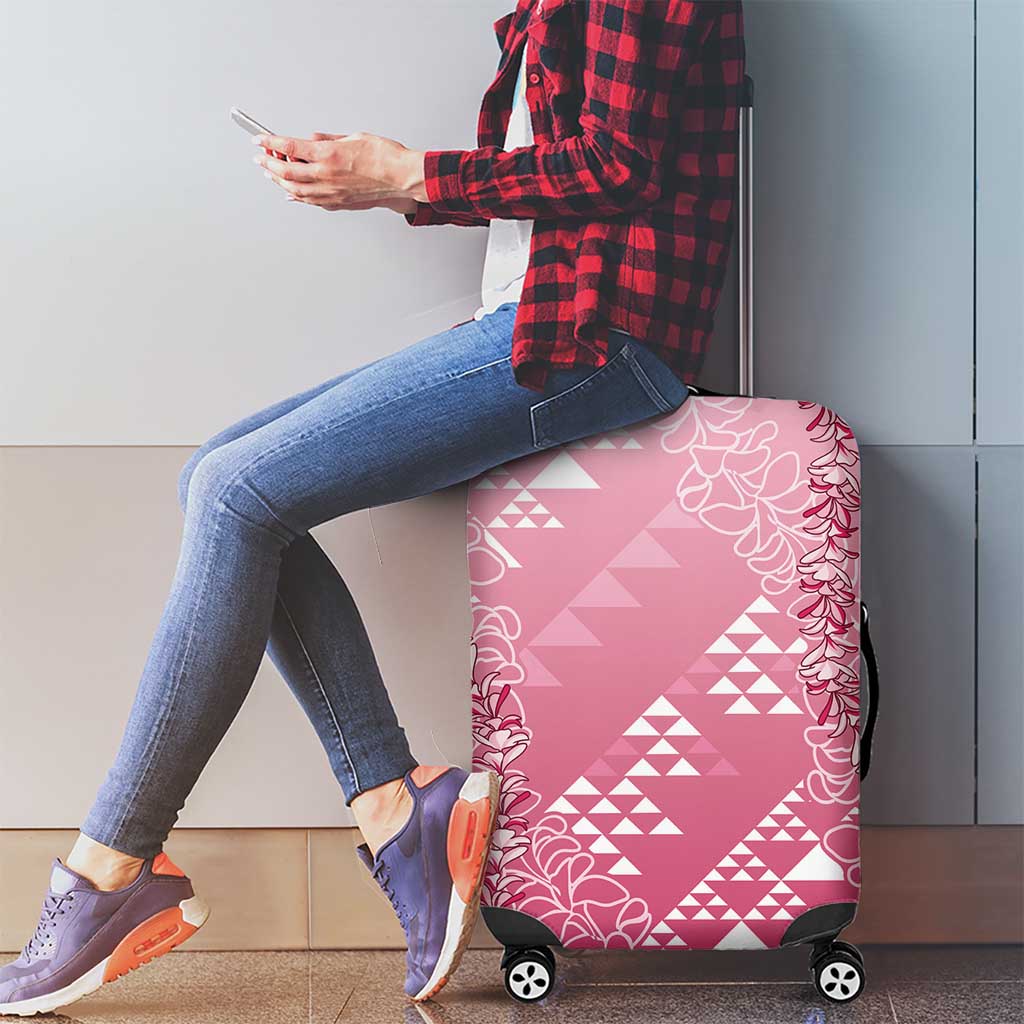 Hawaii Rose Pink Kapa Luggage Cover Vintage 'Ohe Kāpala Motifs Mix Plumeria Leis LT7 - Polynesian Pride