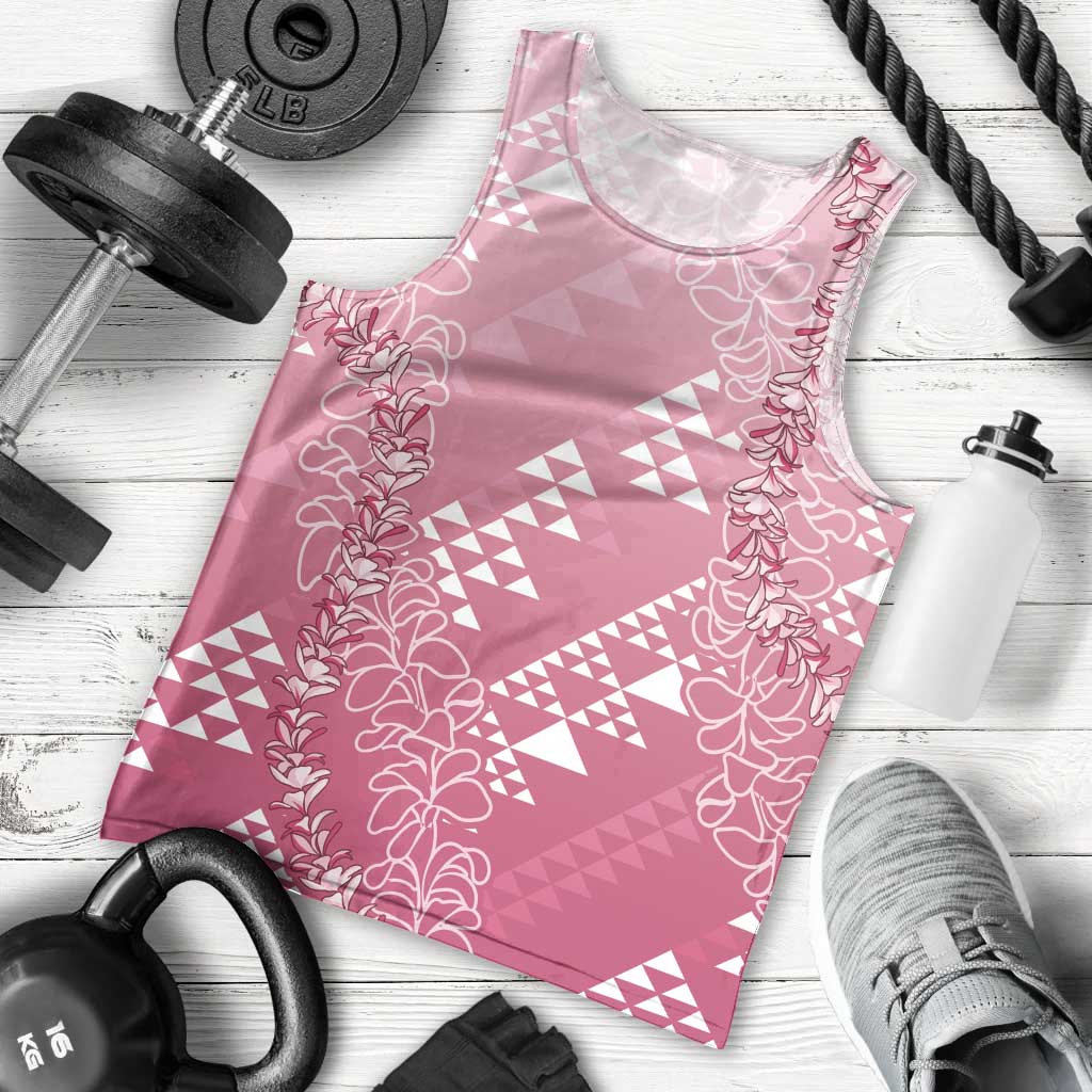 Hawaii Rose Pink Kapa Men Tank Top Vintage 'Ohe Kāpala Motifs Mix Plumeria Leis LT7 - Polynesian Pride