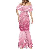 Hawaii Rose Pink Kapa Mermaid Dress Vintage 'Ohe Kāpala Motifs Mix Plumeria Leis