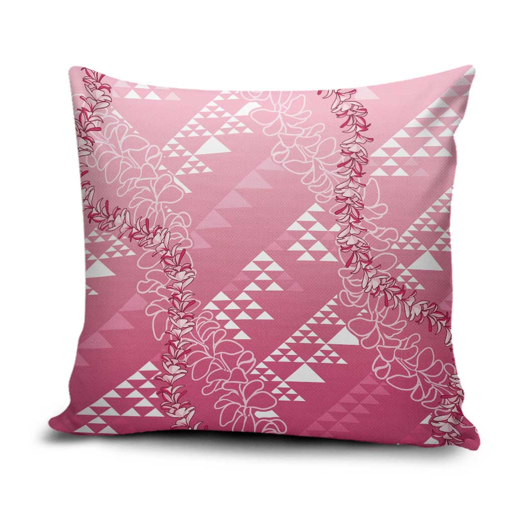 Hawaii Rose Pink Kapa Pillow Cover Vintage 'Ohe Kāpala Motifs Mix Plumeria Leis LT7 Rose Pink - Polynesian Pride