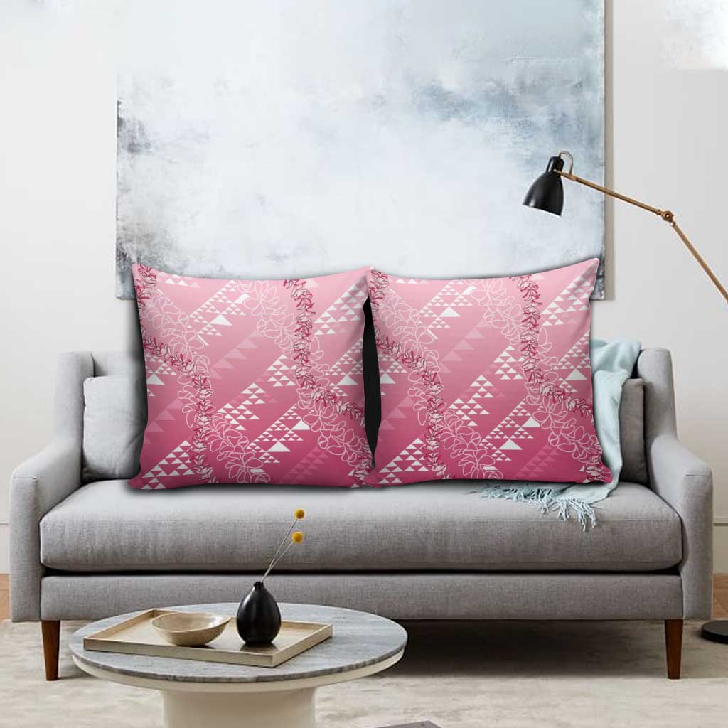 Hawaii Rose Pink Kapa Pillow Cover Vintage 'Ohe Kāpala Motifs Mix Plumeria Leis LT7 - Polynesian Pride