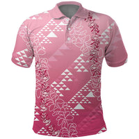 Hawaii Rose Pink Kapa Polo Shirt Vintage 'Ohe Kāpala Motifs Mix Plumeria Leis