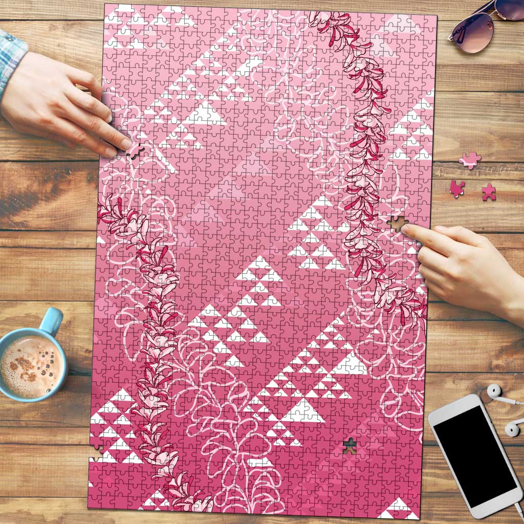 Hawaii Rose Pink Kapa Puzzle Vintage 'Ohe Kāpala Motifs Mix Plumeria Leis LT7 Rose Pink - Polynesian Pride