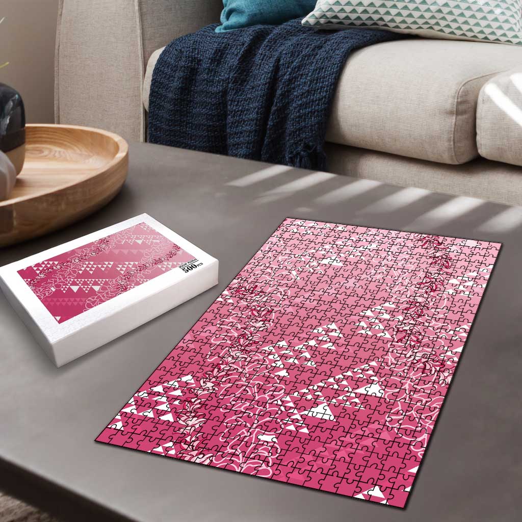 Hawaii Rose Pink Kapa Puzzle Vintage 'Ohe Kāpala Motifs Mix Plumeria Leis