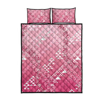 Hawaii Rose Pink Kapa Quilt Bed Set Vintage 'Ohe Kāpala Motifs Mix Plumeria Leis
