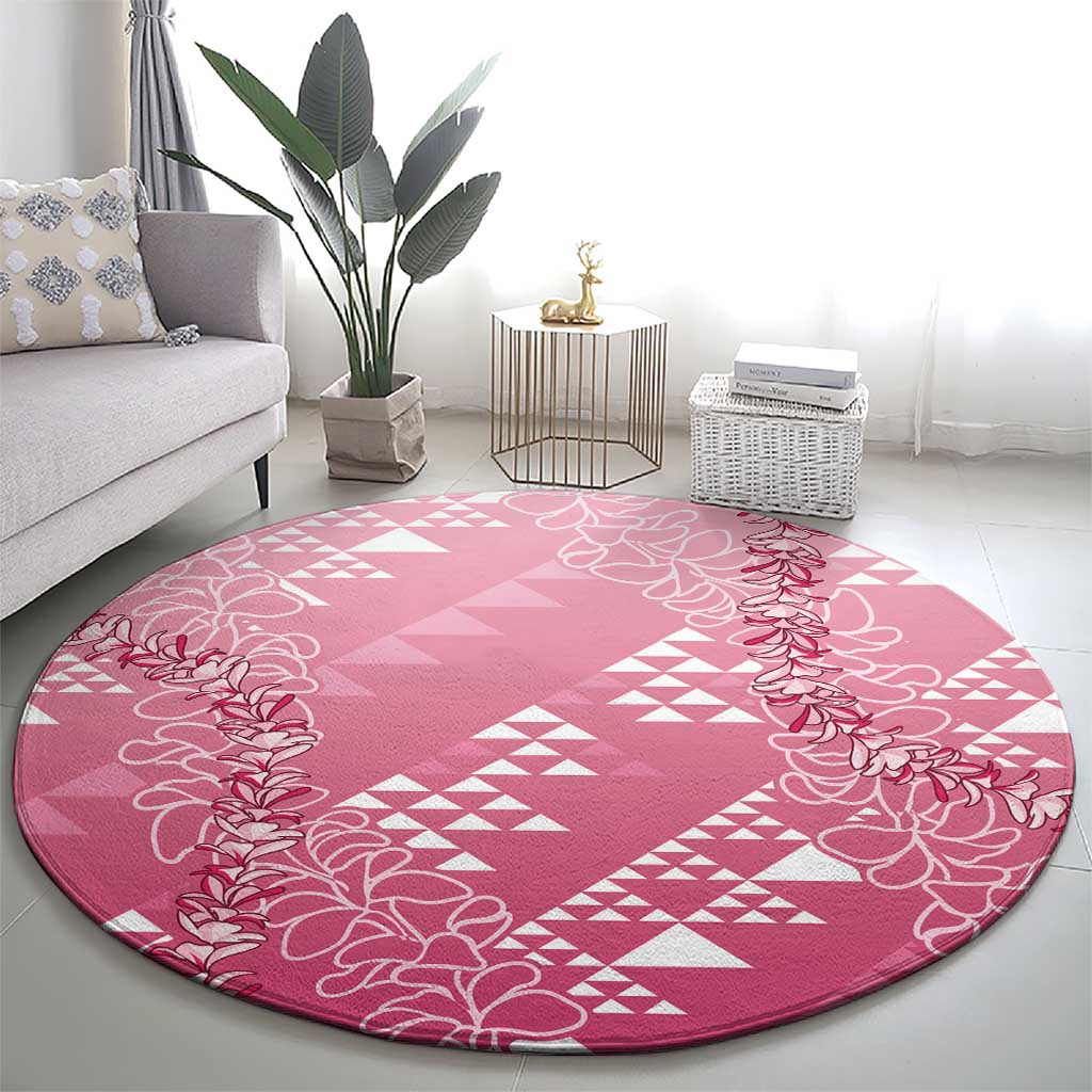 Hawaii Rose Pink Kapa Round Carpet Vintage 'Ohe Kāpala Motifs Mix Plumeria Leis LT7 - Polynesian Pride