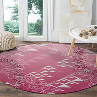Hawaii Rose Pink Kapa Round Carpet Vintage 'Ohe Kāpala Motifs Mix Plumeria Leis LT7 - Polynesian Pride