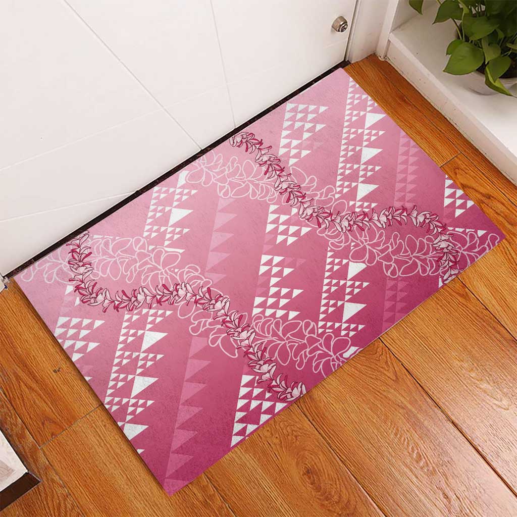 Hawaii Rose Pink Kapa Rubber Doormat Vintage 'Ohe Kāpala Motifs Mix Plumeria Leis LT7 - Polynesian Pride