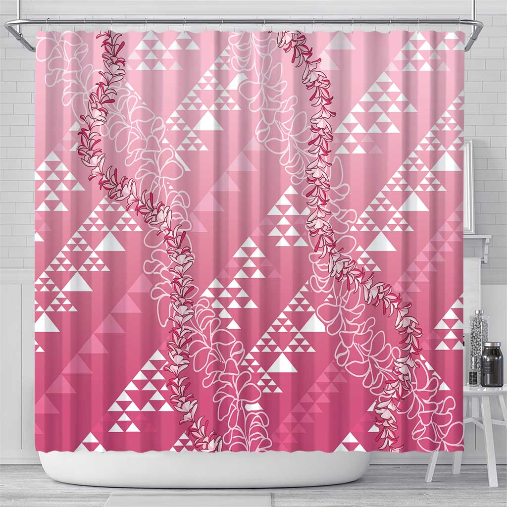 Hawaii Rose Pink Kapa Shower Curtain Vintage 'Ohe Kāpala Motifs Mix Plumeria Leis LT7 - Polynesian Pride