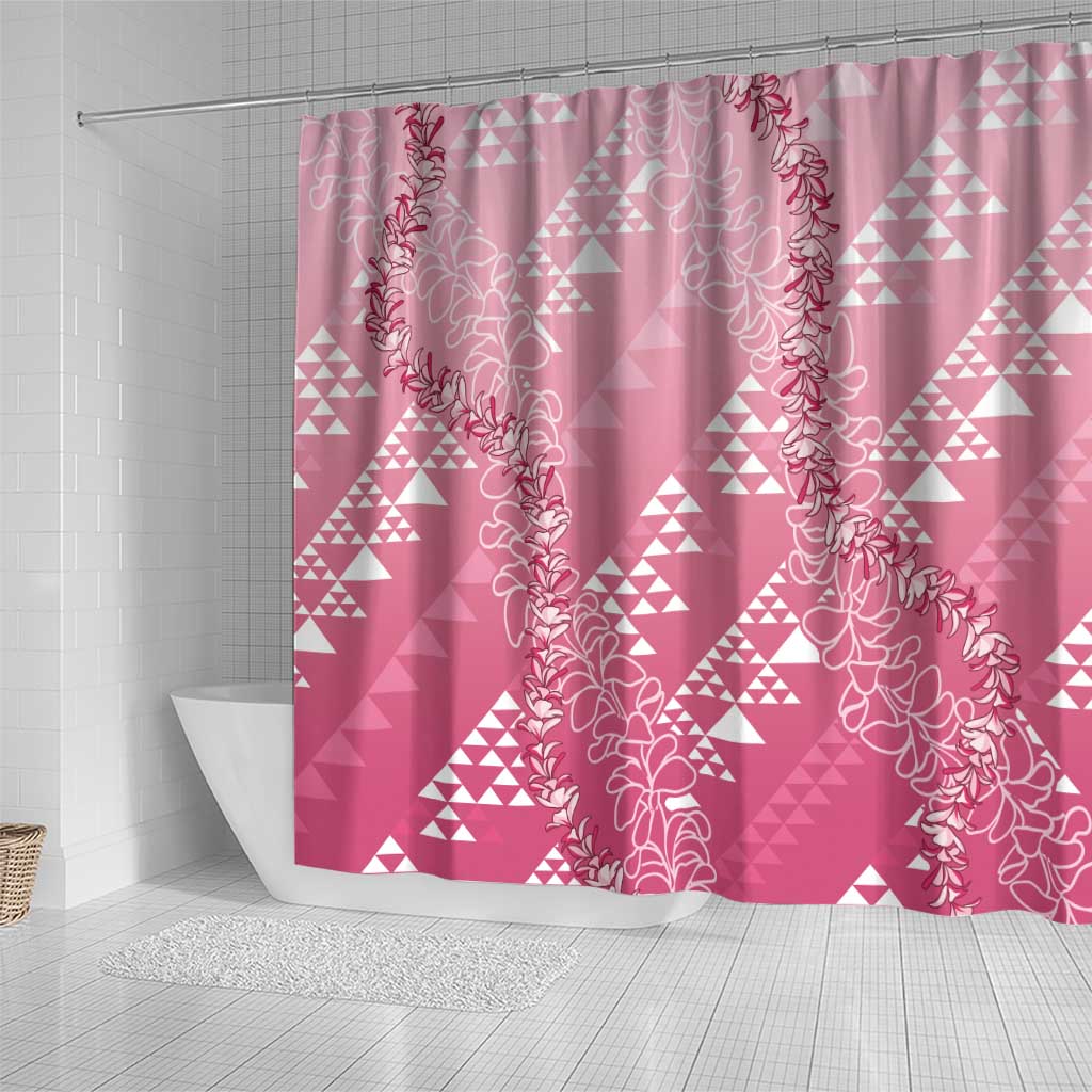 Hawaii Rose Pink Kapa Shower Curtain Vintage 'Ohe Kāpala Motifs Mix Plumeria Leis LT7 - Polynesian Pride