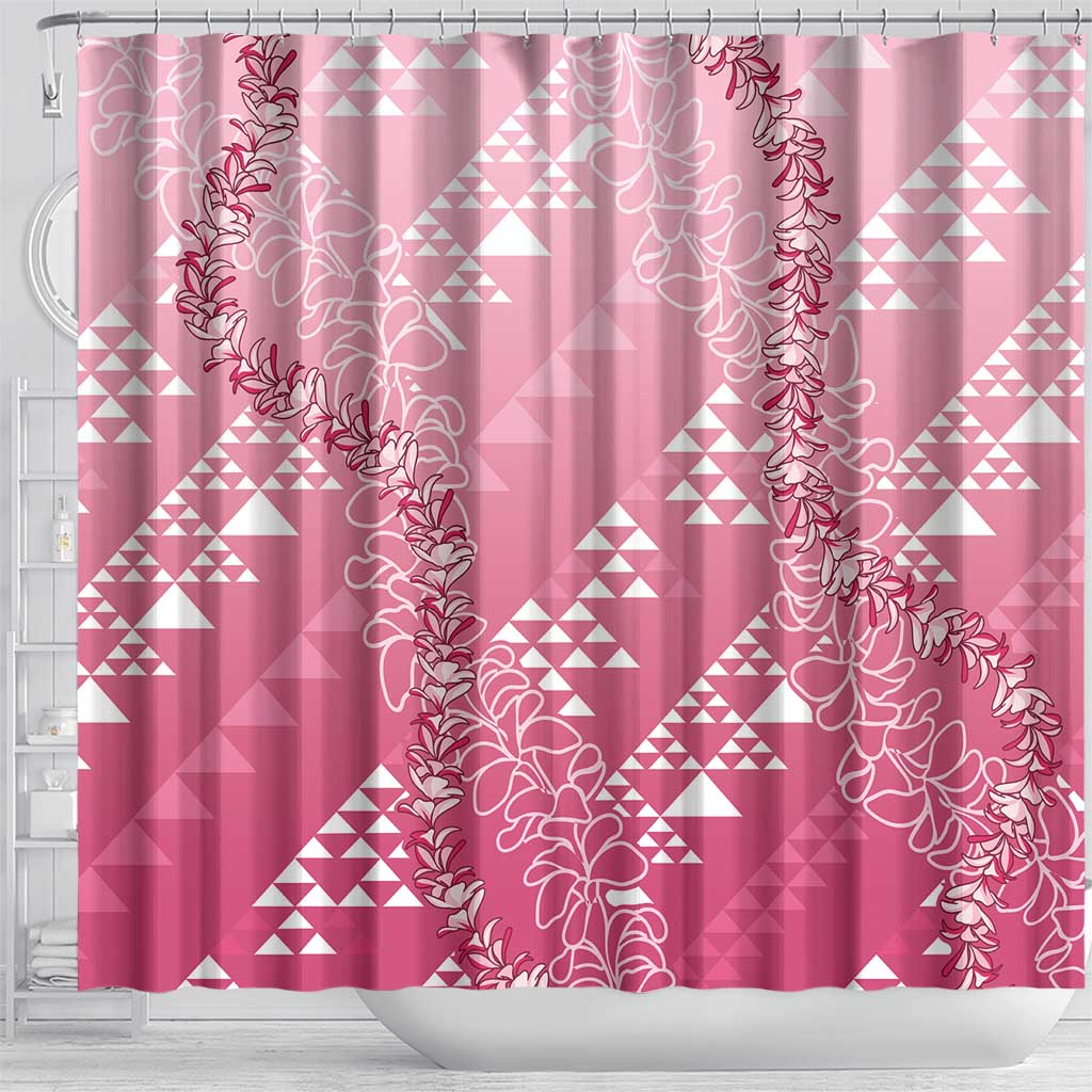 Hawaii Rose Pink Kapa Shower Curtain Vintage 'Ohe Kāpala Motifs Mix Plumeria Leis LT7 - Polynesian Pride