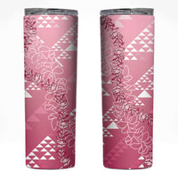 Hawaii Rose Pink Kapa Skinny Tumbler Vintage 'Ohe Kāpala Motifs Mix Plumeria Leis