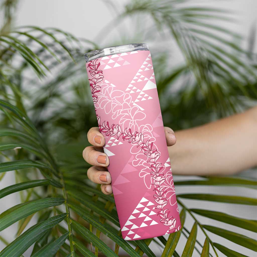 Hawaii Rose Pink Kapa Skinny Tumbler Vintage 'Ohe Kāpala Motifs Mix Plumeria Leis