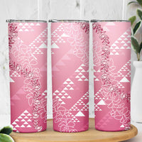 Hawaii Rose Pink Kapa Skinny Tumbler Vintage 'Ohe Kāpala Motifs Mix Plumeria Leis