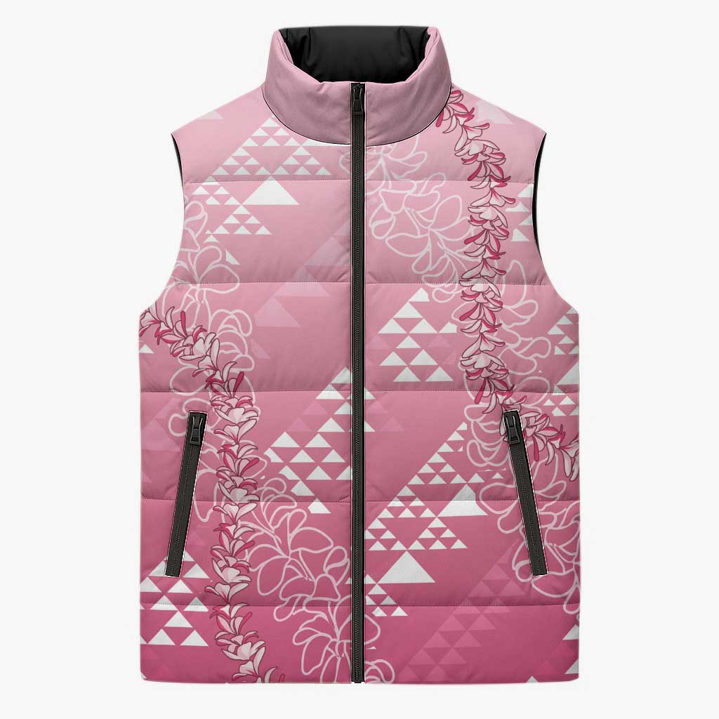 Hawaii Rose Pink Kapa Sleeveless Puffer Jacket Vintage 'Ohe Kāpala Motifs Mix Plumeria Leis LT7 Unisex Rose Pink - Polynesian Pride
