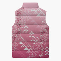 Hawaii Rose Pink Kapa Sleeveless Puffer Jacket Vintage 'Ohe Kāpala Motifs Mix Plumeria Leis LT7 - Polynesian Pride