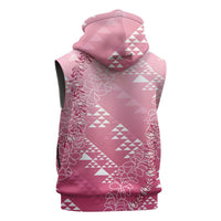 Hawaii Rose Pink Kapa Sleeveless Zip Hoodie Vintage 'Ohe Kāpala Motifs Mix Plumeria Leis