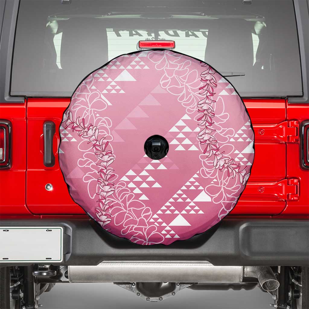 Hawaii Rose Pink Kapa Spare Tire Cover Vintage 'Ohe Kāpala Motifs Mix Plumeria Leis LT7 - Polynesian Pride