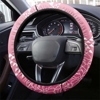 Hawaii Rose Pink Kapa Steering Wheel Cover Vintage 'Ohe Kāpala Motifs Mix Plumeria Leis LT7 - Polynesian Pride