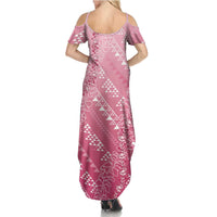 Hawaii Rose Pink Kapa Summer Maxi Dress Vintage 'Ohe Kāpala Motifs Mix Plumeria Leis LT7 - Polynesian Pride